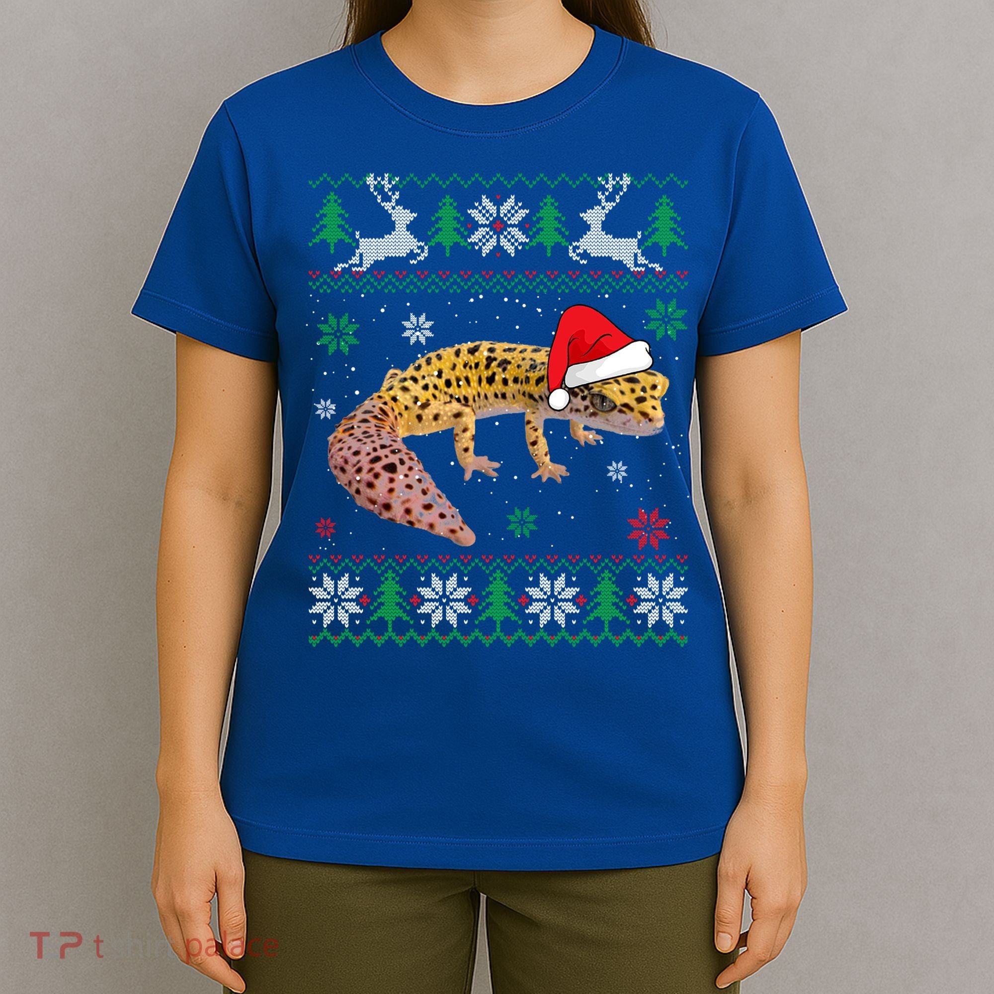 Ugly Sweater Christmas Leopard Gecko Lover Santa Hat Animals Gift T-Shirt