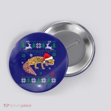 Ugly Sweater Christmas Leopard Gecko Lover Santa Hat Animals Gift Button