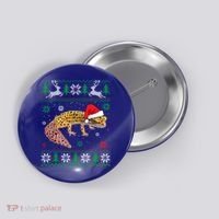 Ugly Sweater Christmas Leopard Gecko Lover Santa Hat Animals Gift Button thumb 0
