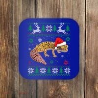 Ugly Sweater Christmas Leopard Gecko Lover Santa Hat Animals Gift Coaster thumb 0