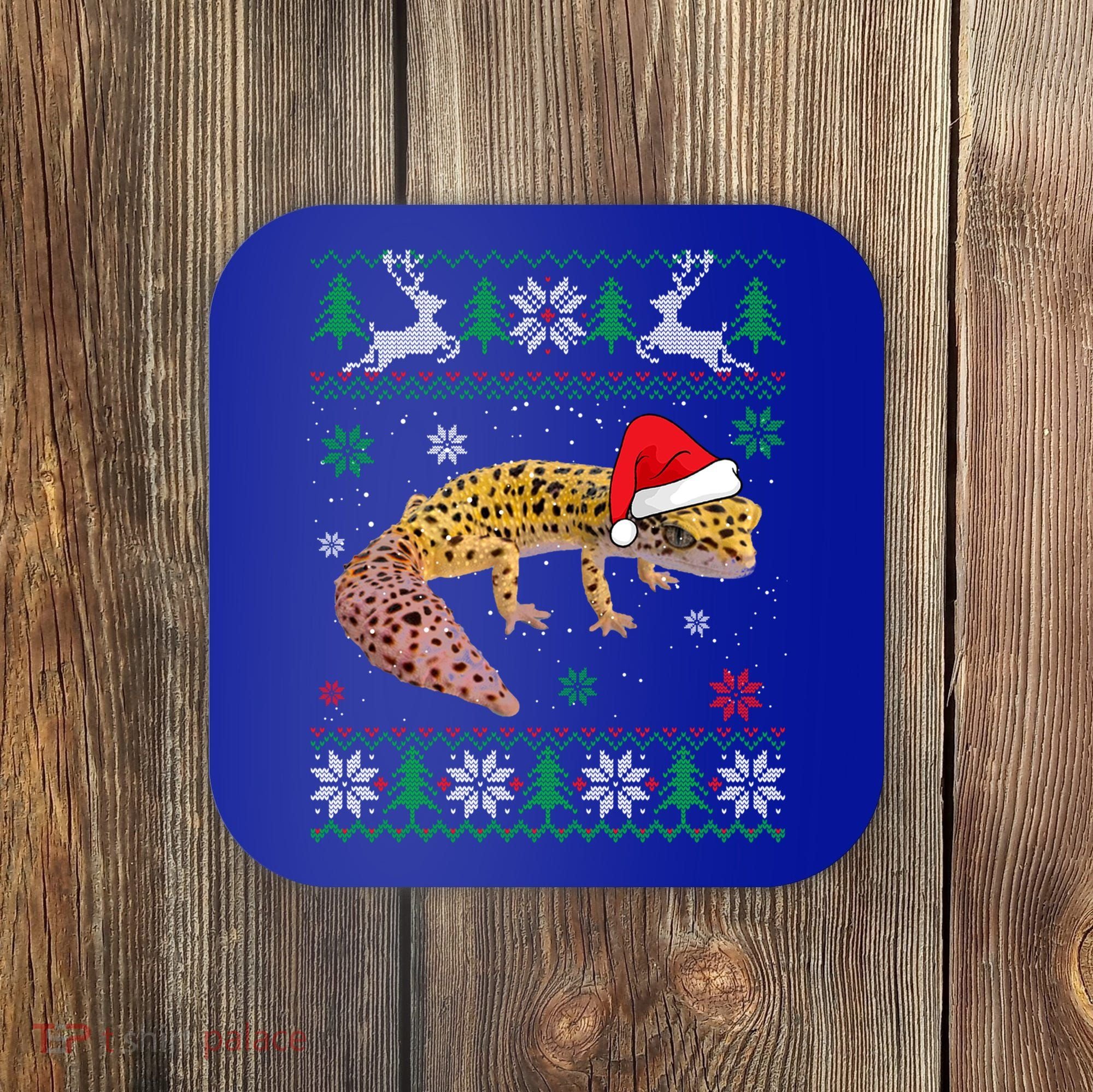Ugly Sweater Christmas Leopard Gecko Lover Santa Hat Animals Gift Coaster