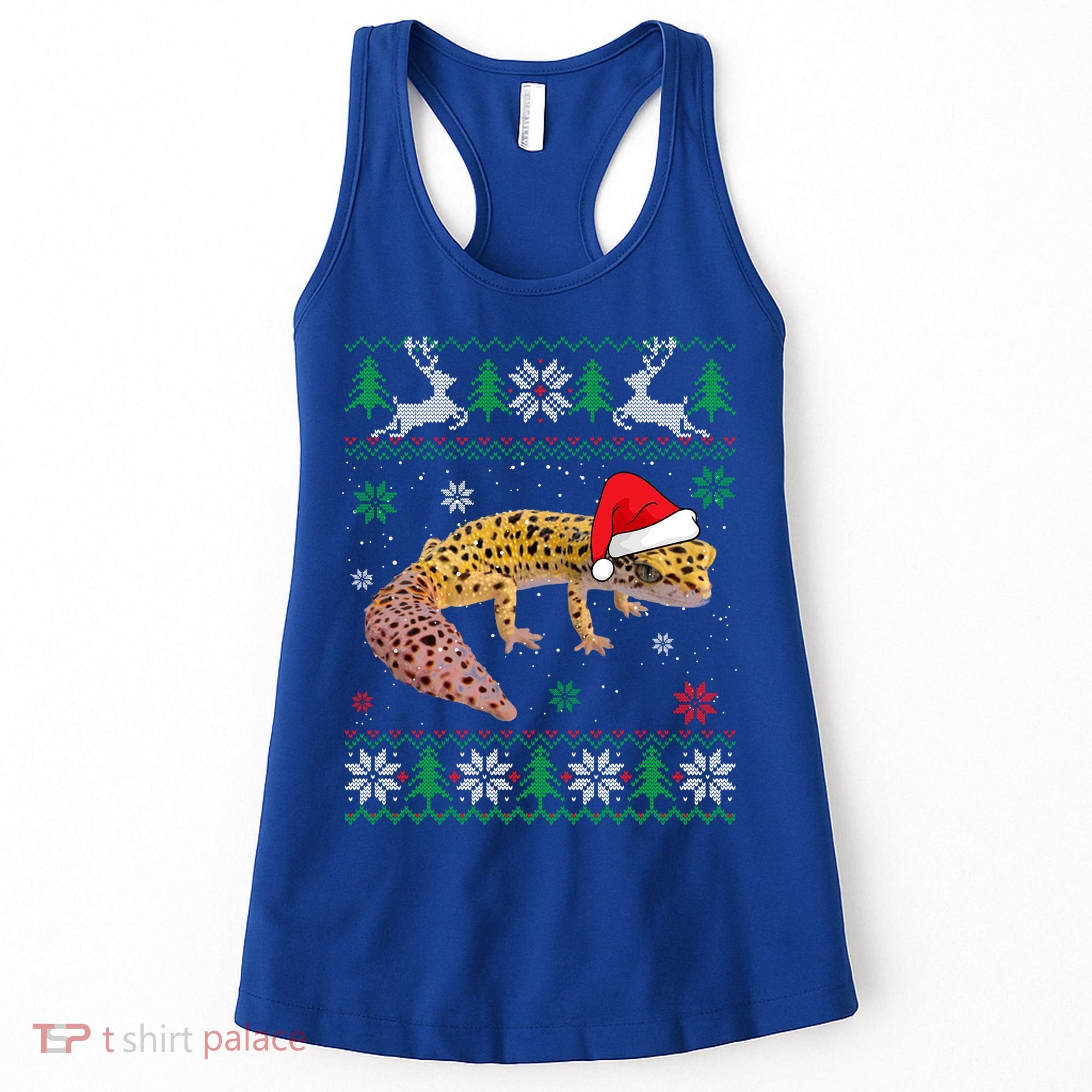 Ugly Sweater Christmas Leopard Gecko Lover Santa Hat Animals Gift Women's Tank Top
