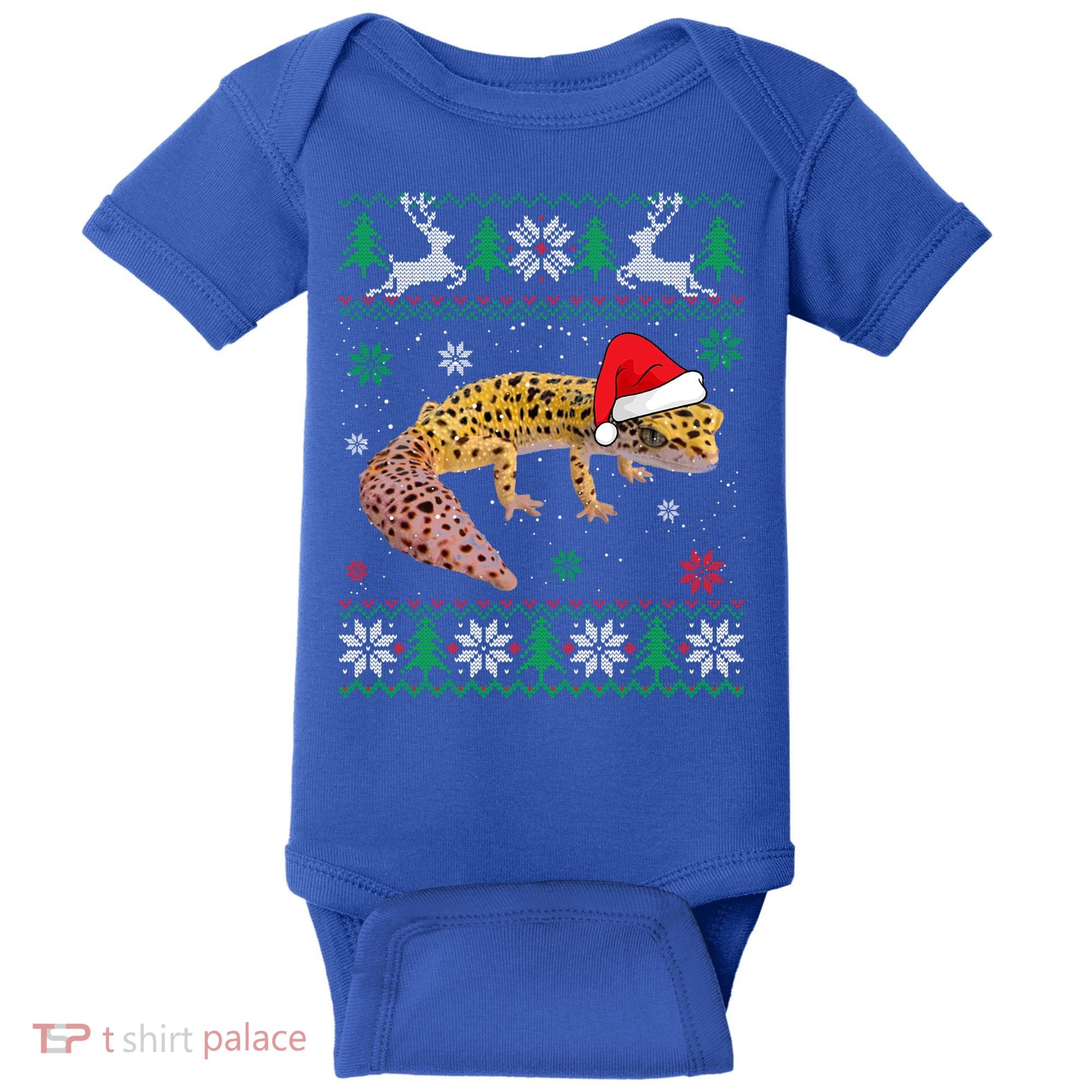 Ugly Sweater Christmas Leopard Gecko Lover Santa Hat Animals Gift Baby Bodysuit