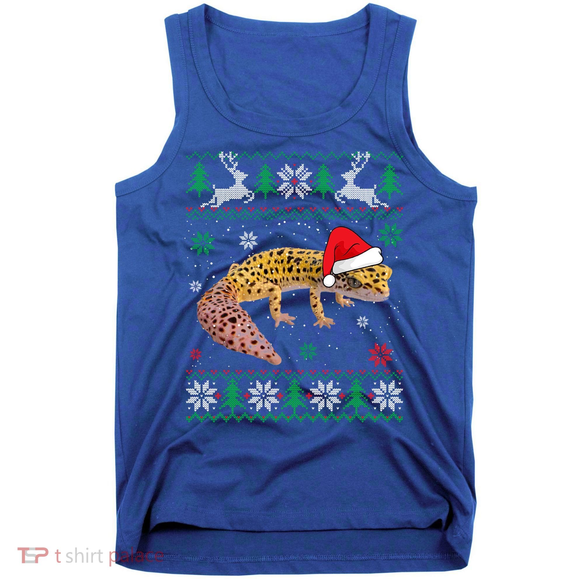 Ugly Sweater Christmas Leopard Gecko Lover Santa Hat Animals Gift Tank Top