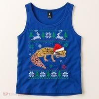 Ugly Sweater Christmas Leopard Gecko Lover Santa Hat Animals Gift Tank Top thumb 2