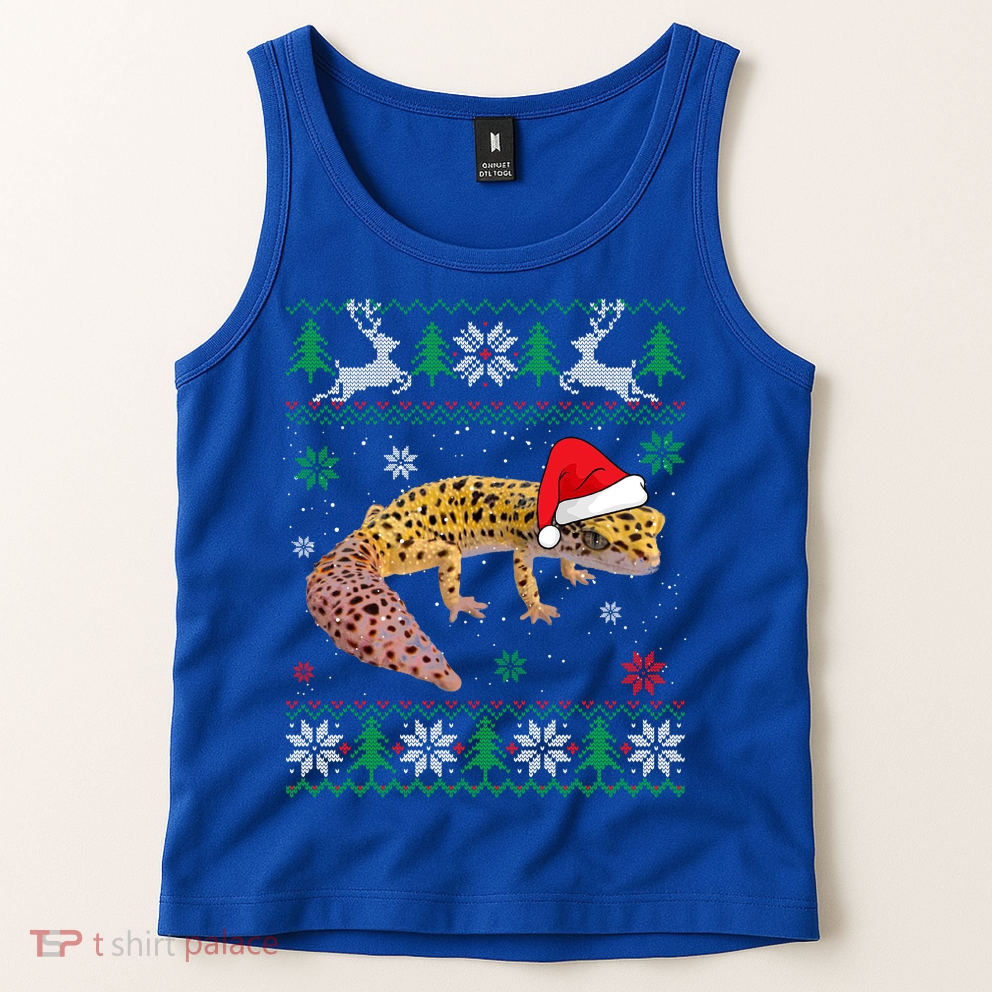 Ugly Sweater Christmas Leopard Gecko Lover Santa Hat Animals Gift Tank Top