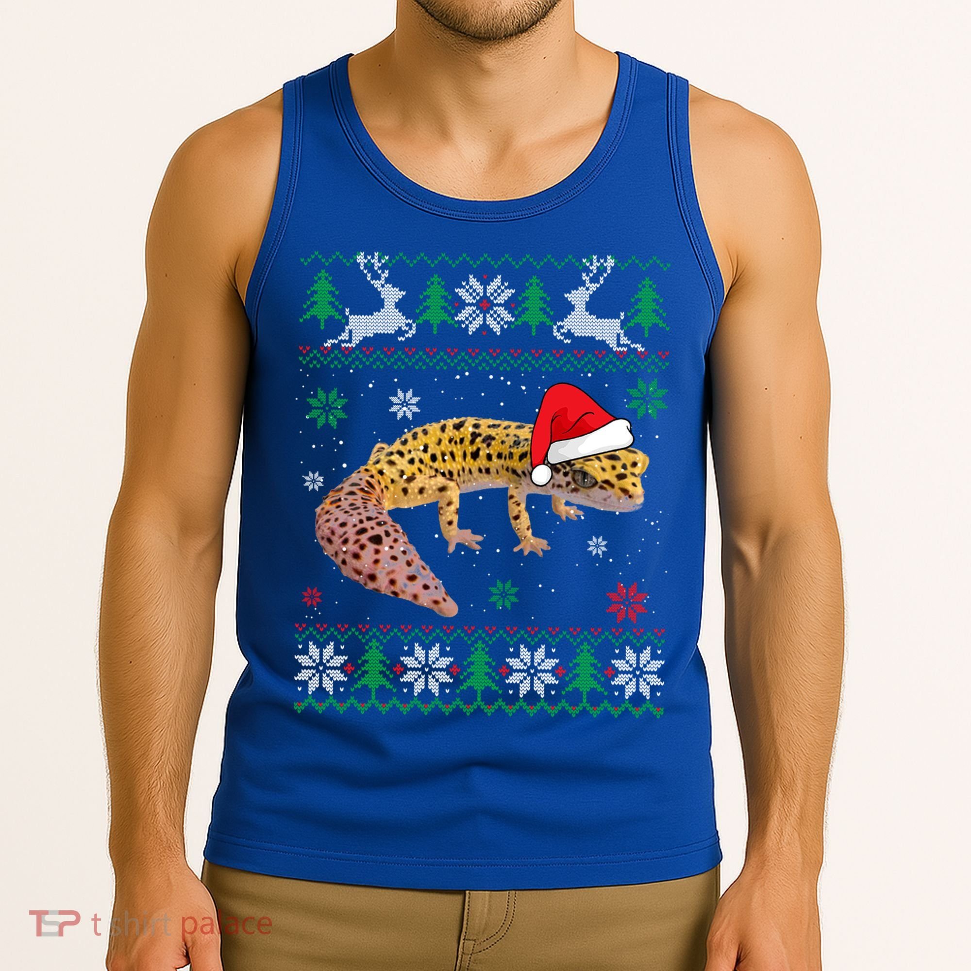 Ugly Sweater Christmas Leopard Gecko Lover Santa Hat Animals Gift Tank Top