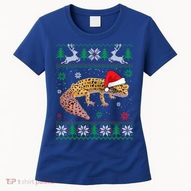 Ugly Sweater Christmas Leopard Gecko Lover Santa Hat Animals Gift Women's T-Shirt