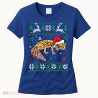 Ugly Sweater Christmas Leopard Gecko Lover Santa Hat Animals Gift Women's T-Shirt thumb 0