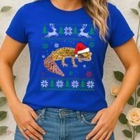 Ugly Sweater Christmas Leopard Gecko Lover Santa Hat Animals Gift Women's T-Shirt thumb 2