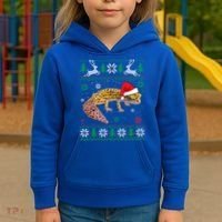 Ugly Sweater Christmas Leopard Gecko Lover Santa Hat Animals Gift Kids Hoodie thumb 3