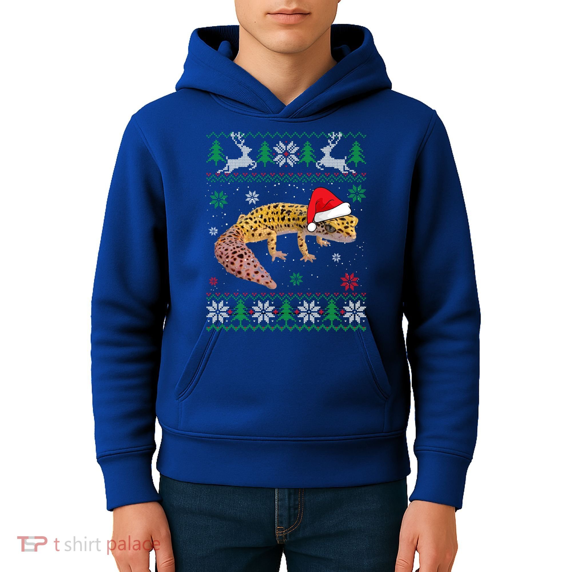 Ugly Sweater Christmas Leopard Gecko Lover Santa Hat Animals Gift Kids Hoodie