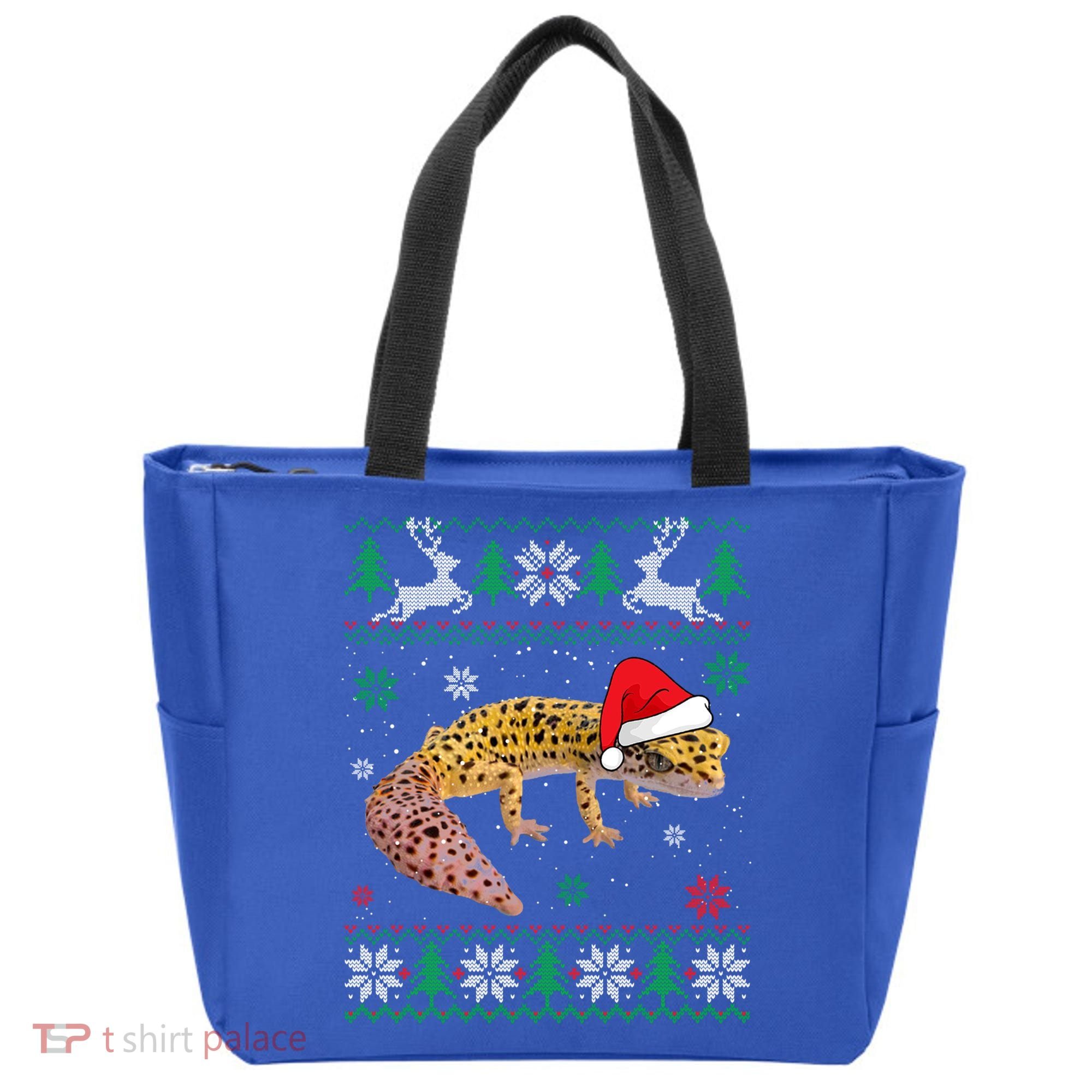 Ugly Sweater Christmas Leopard Gecko Lover Santa Hat Animals Gift Tote Bag