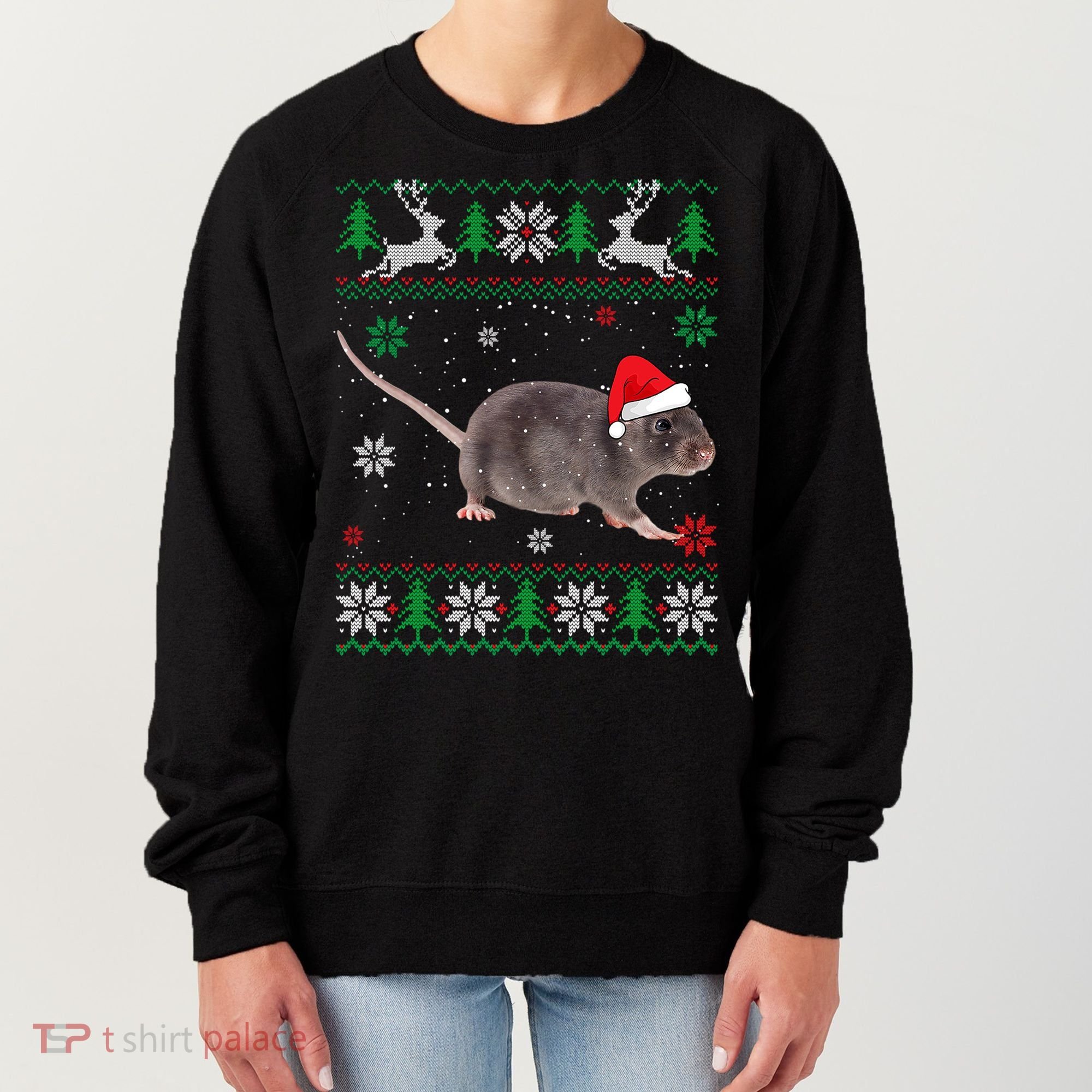 Ugly Sweater Christmas Rat Lover Santa Hat Animals Gift Women's Sweatshirt