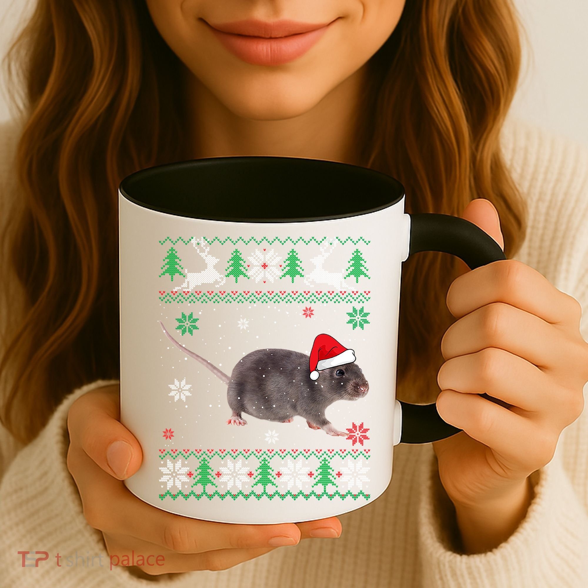Ugly Sweater Christmas Rat Lover Santa Hat Animals Gift Coffee Mug