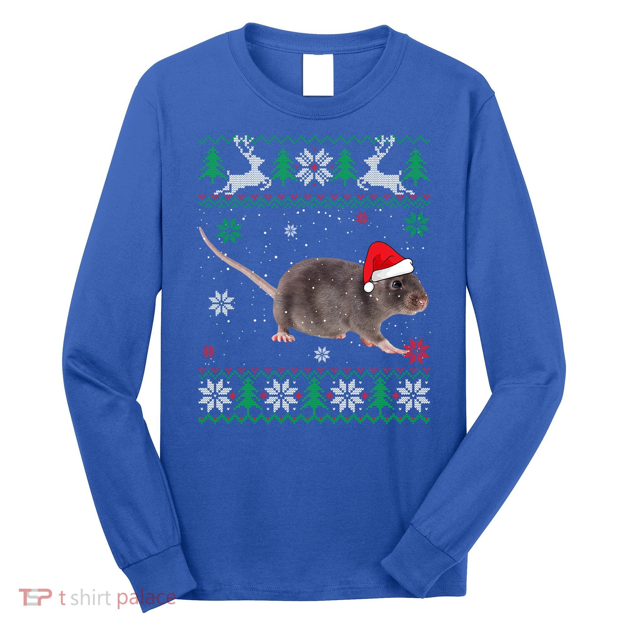 Ugly Sweater Christmas Rat Lover Santa Hat Animals Gift Long Sleeve Shirt