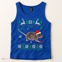 Ugly Sweater Christmas Rat Lover Santa Hat Animals Gift Tank Top thumb 2
