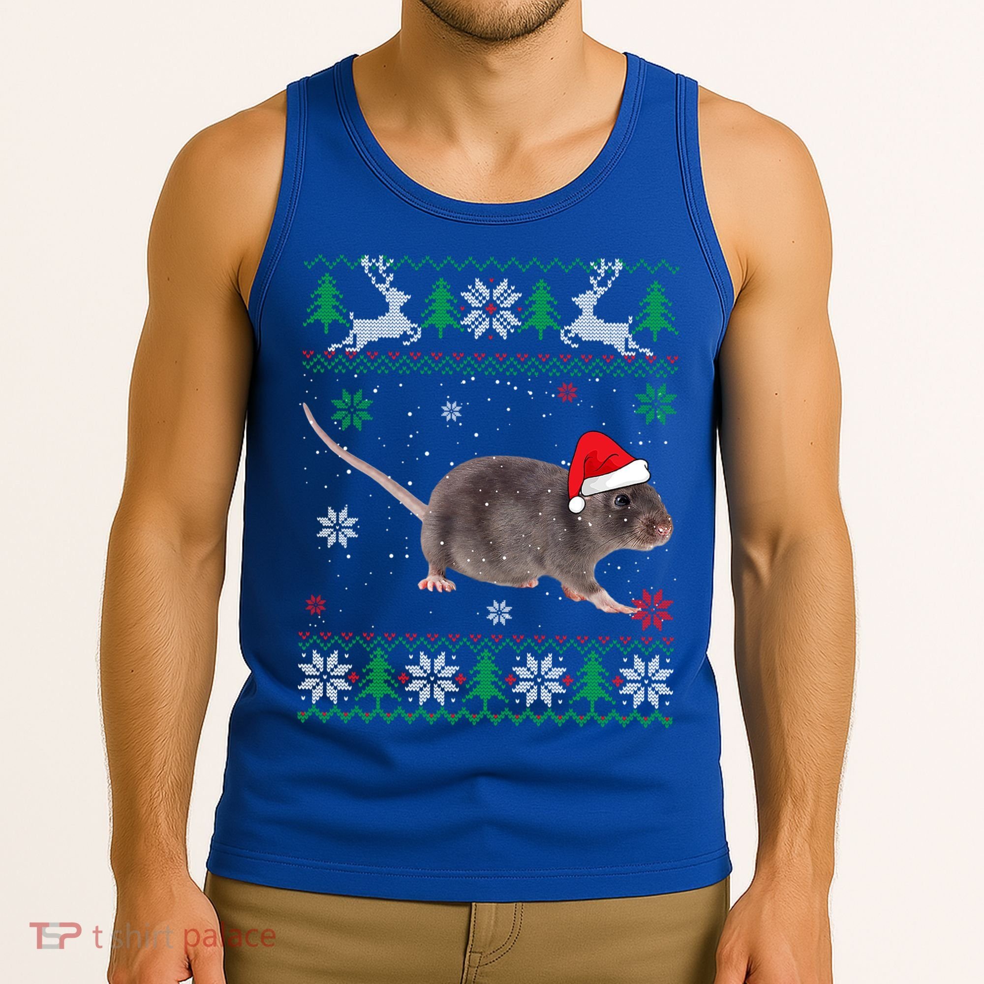 Ugly Sweater Christmas Rat Lover Santa Hat Animals Gift Tank Top