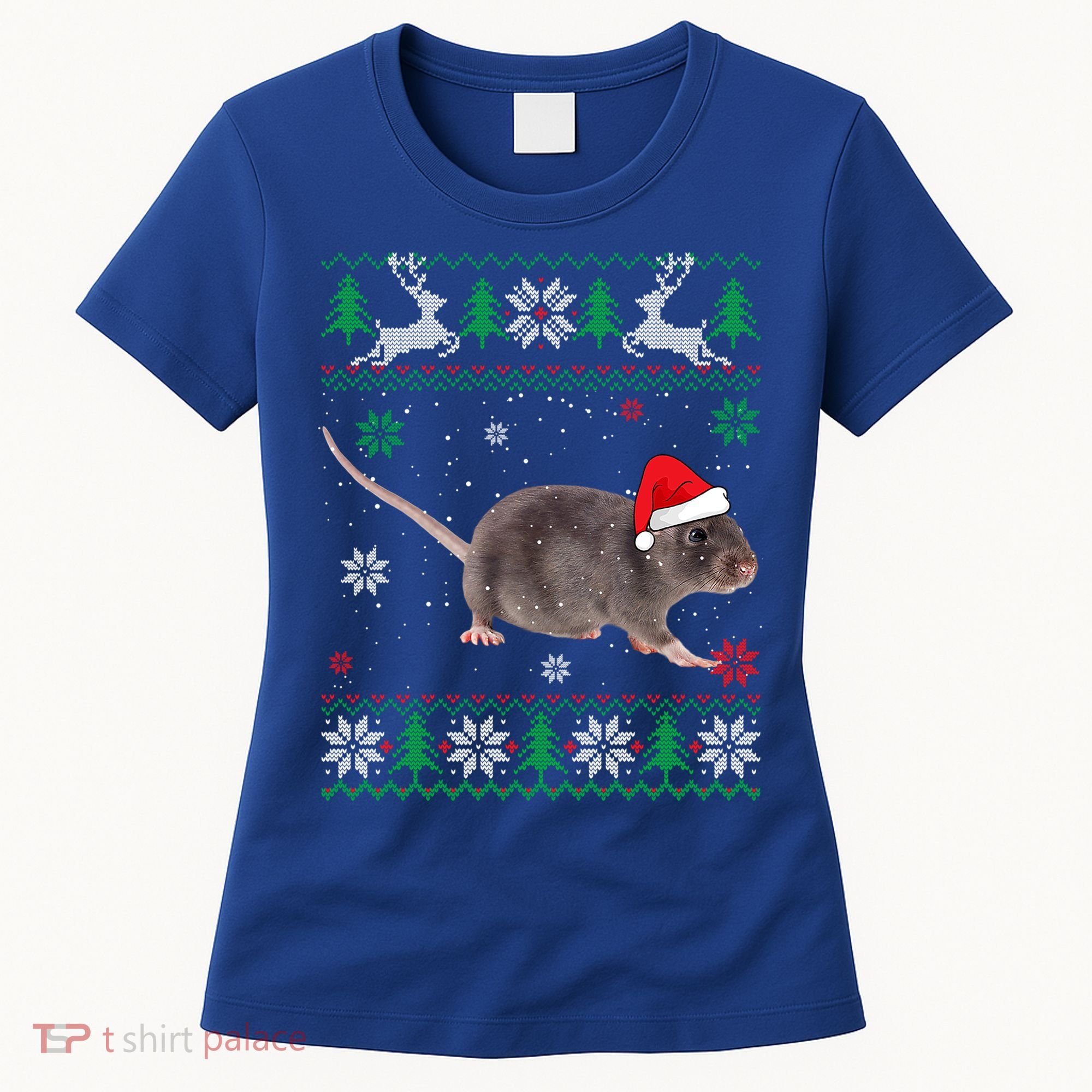 Ugly Sweater Christmas Rat Lover Santa Hat Animals Gift Women's T-Shirt
