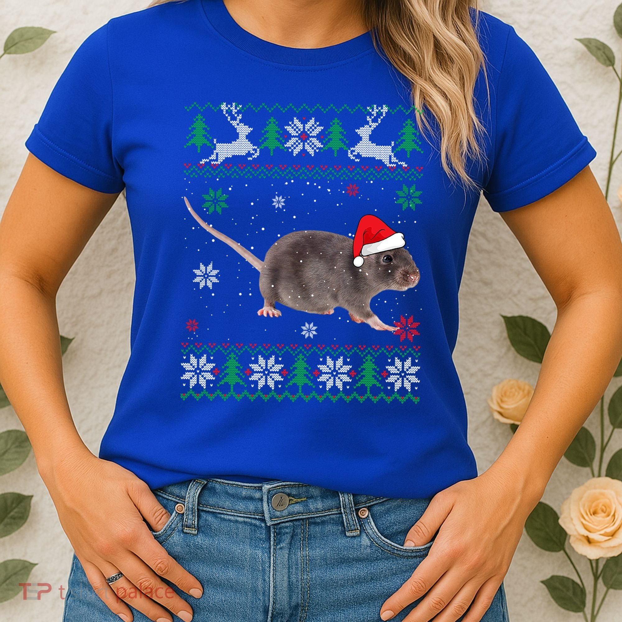 Ugly Sweater Christmas Rat Lover Santa Hat Animals Gift Women's T-Shirt