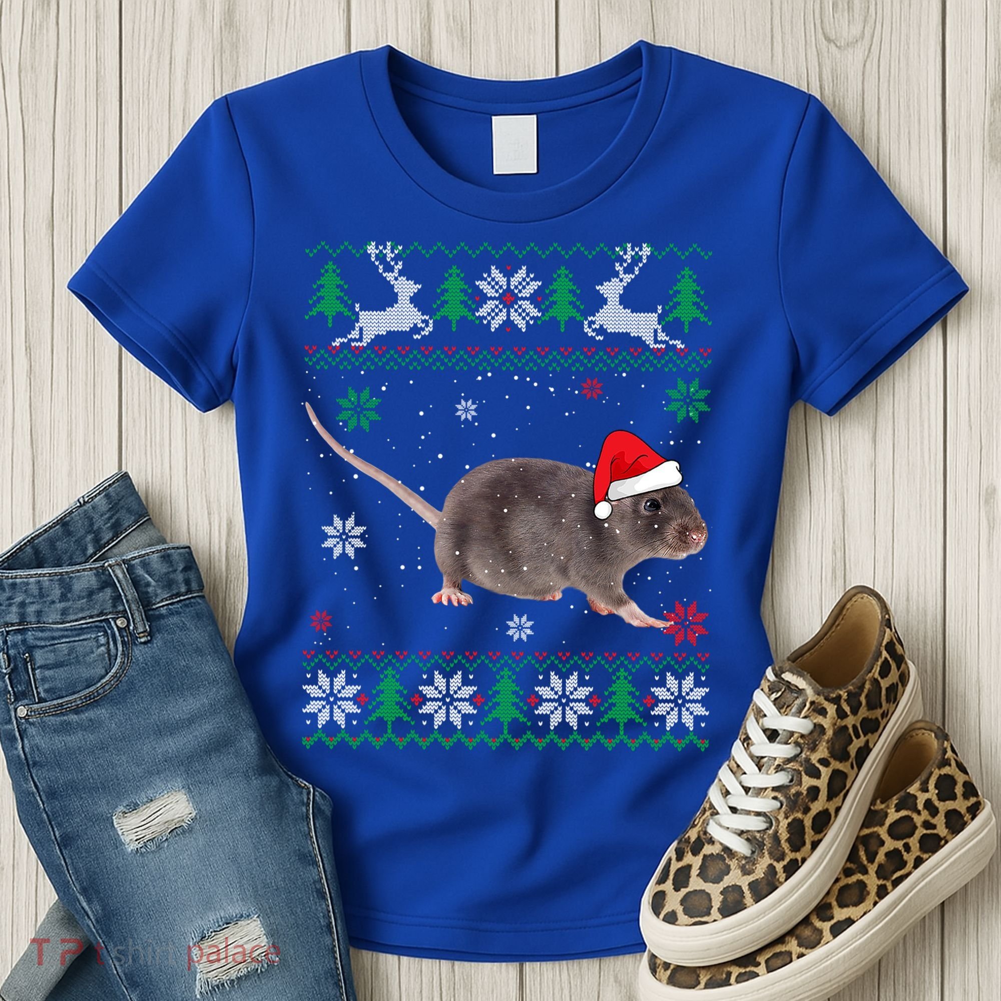 Ugly Sweater Christmas Rat Lover Santa Hat Animals Gift Women's T-Shirt
