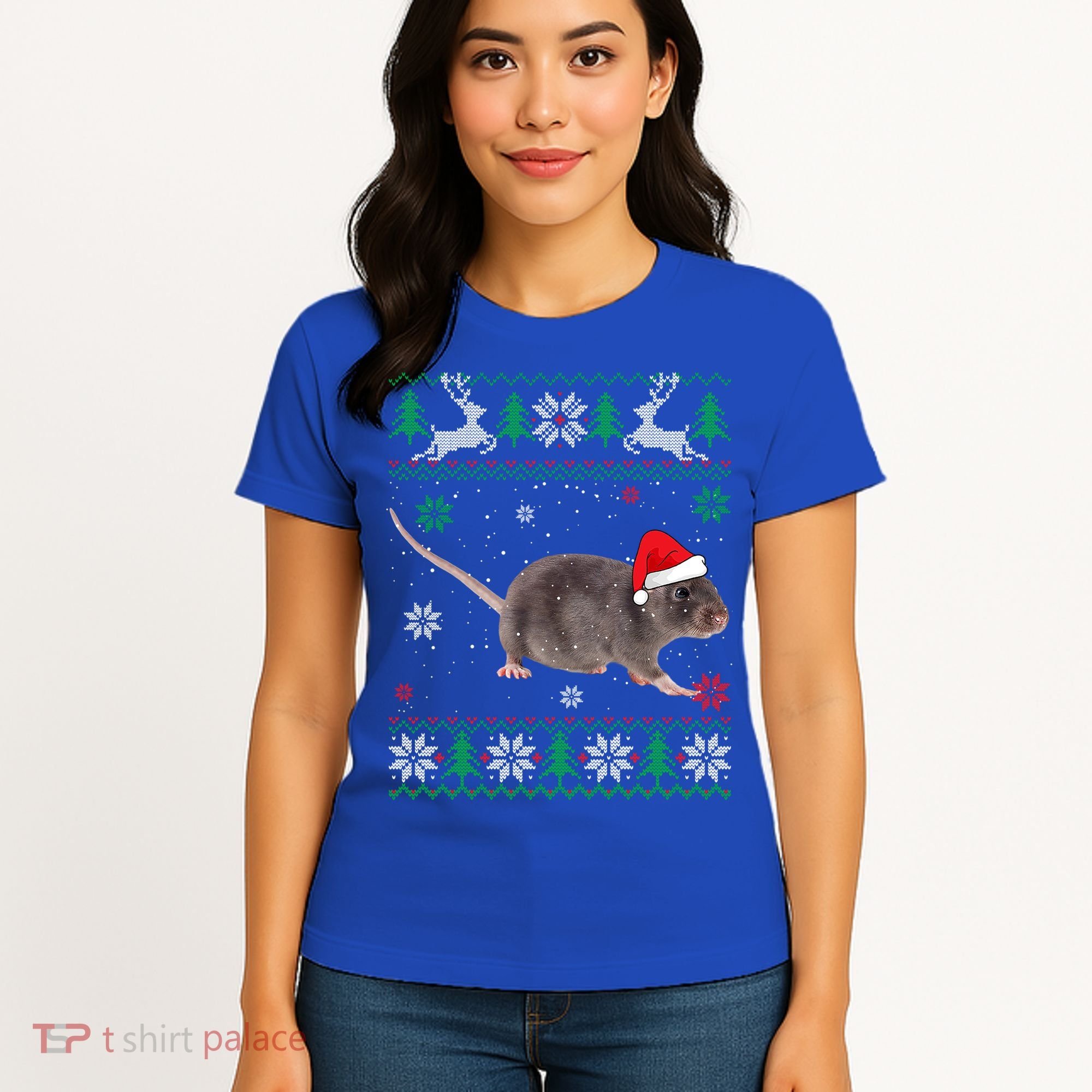 Ugly Sweater Christmas Rat Lover Santa Hat Animals Gift Women's T-Shirt