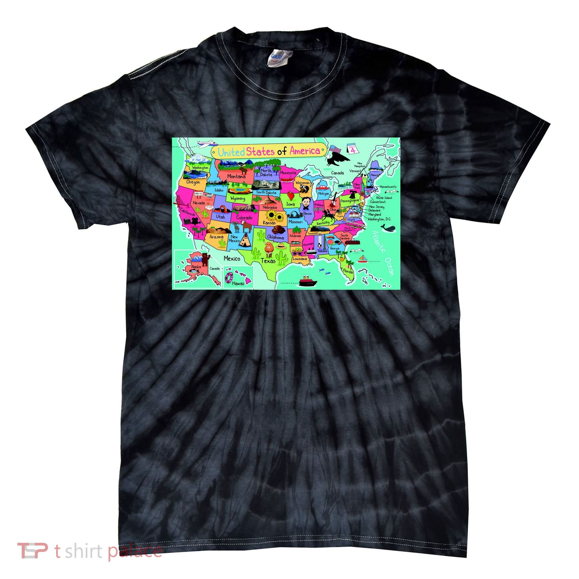 United States Cartoon Drawing Tie-Dye T-Shirt