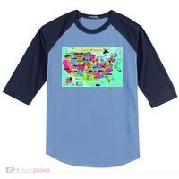 United States Cartoon Drawing Raglan Baseball Sleeve Shirt thumb 0