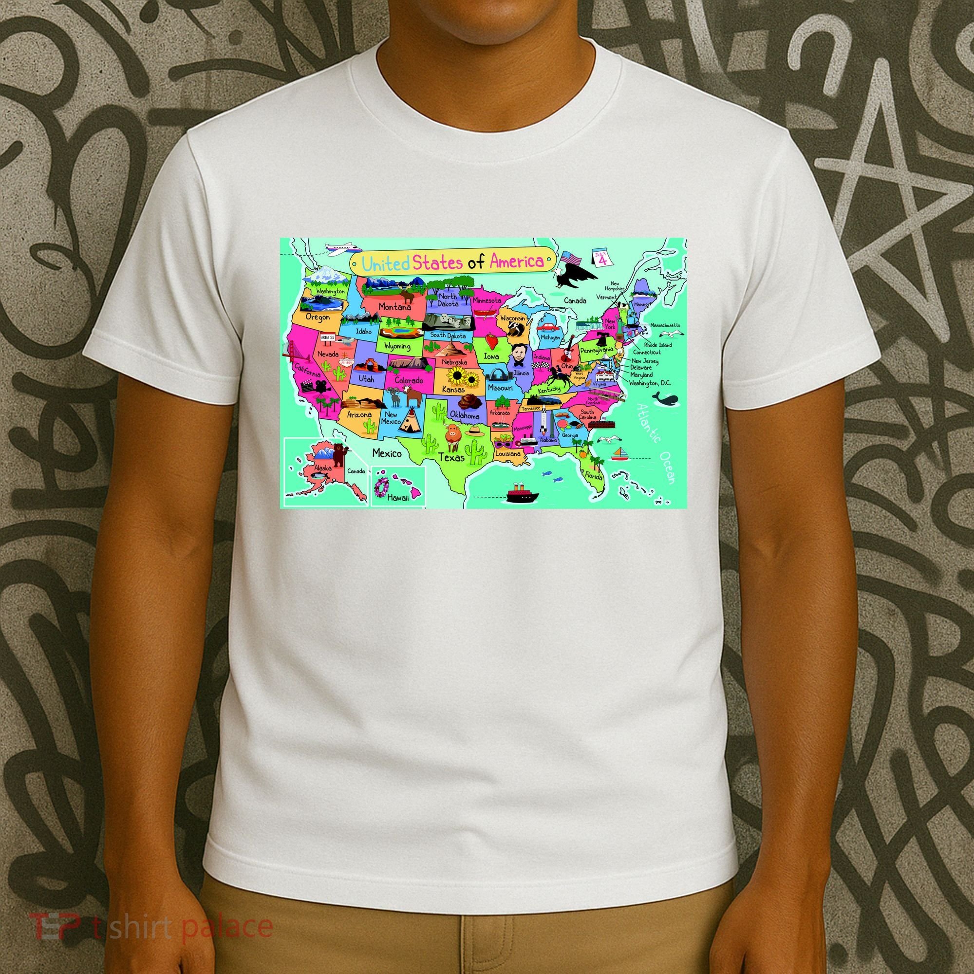 United States Cartoon Drawing T-Shirt