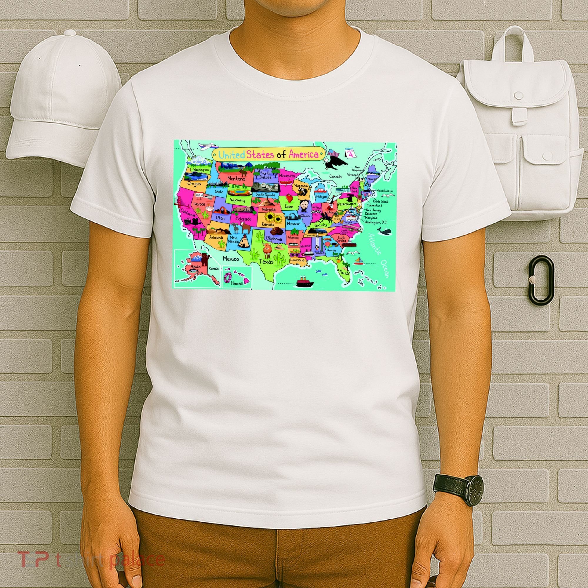 United States Cartoon Drawing T-Shirt