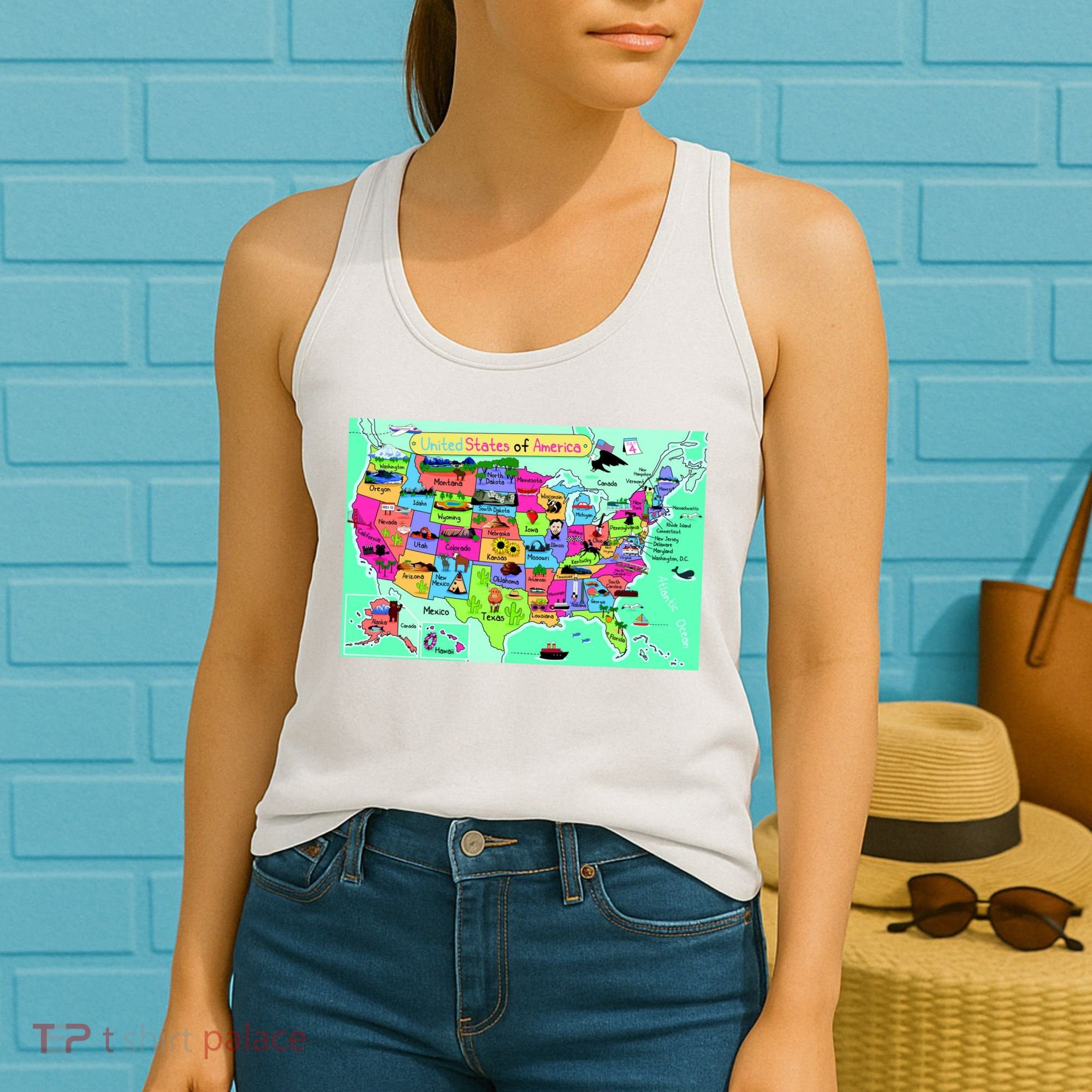 United States Cartoon Drawing Women's Tank Top