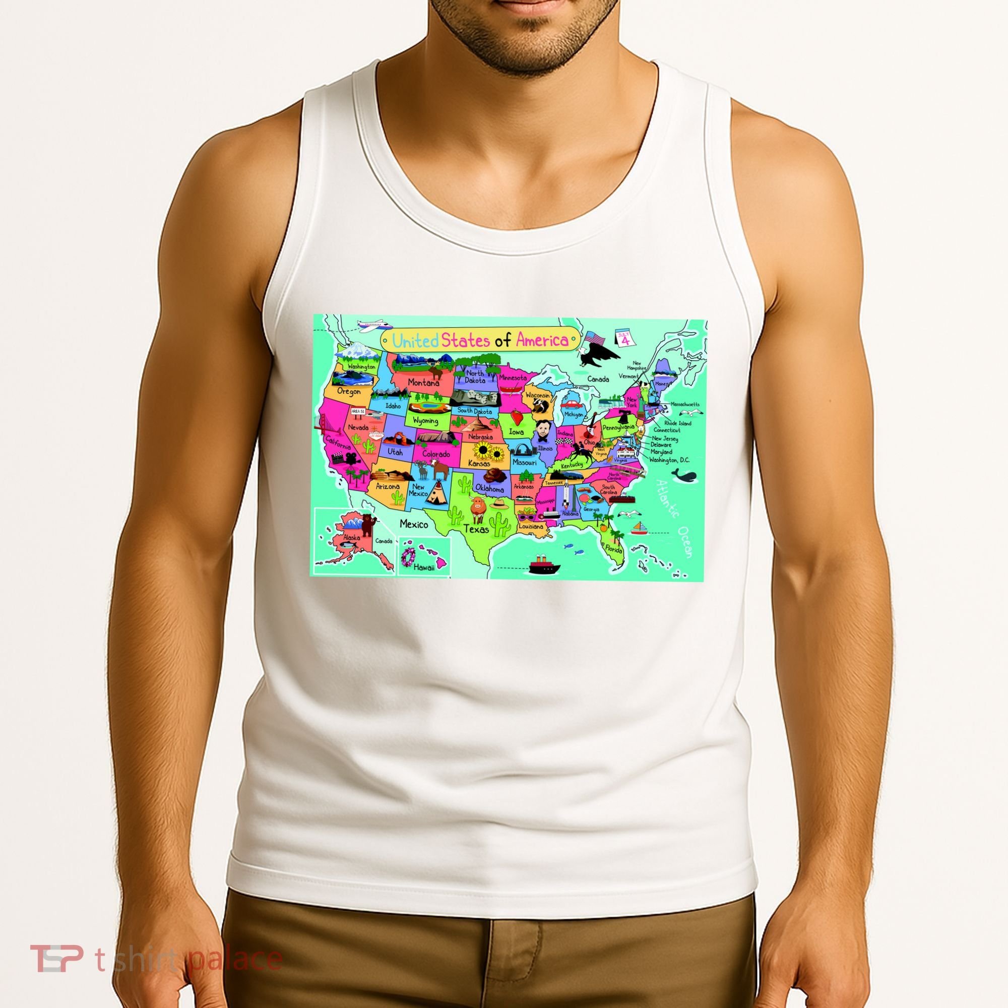 United States Cartoon Drawing Tank Top
