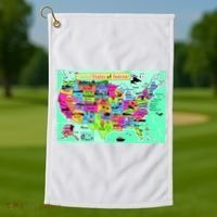 United States Cartoon Drawing Golf Towel thumb 1