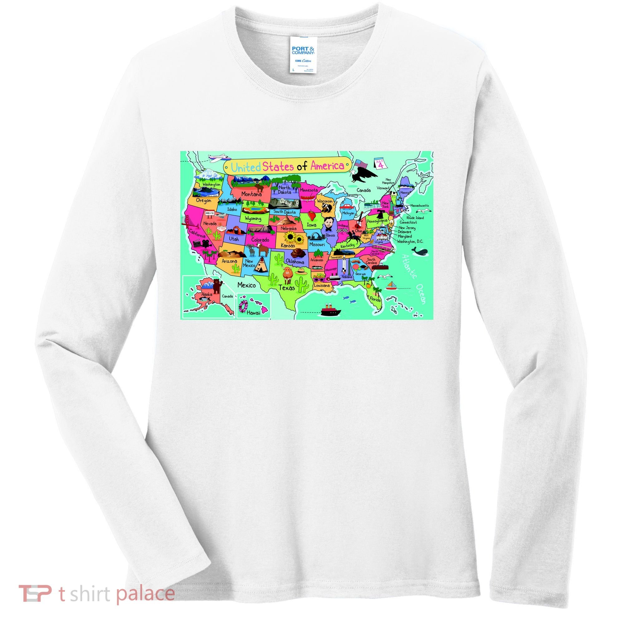 United States Cartoon Drawing Women's Long Sleeve Shirt