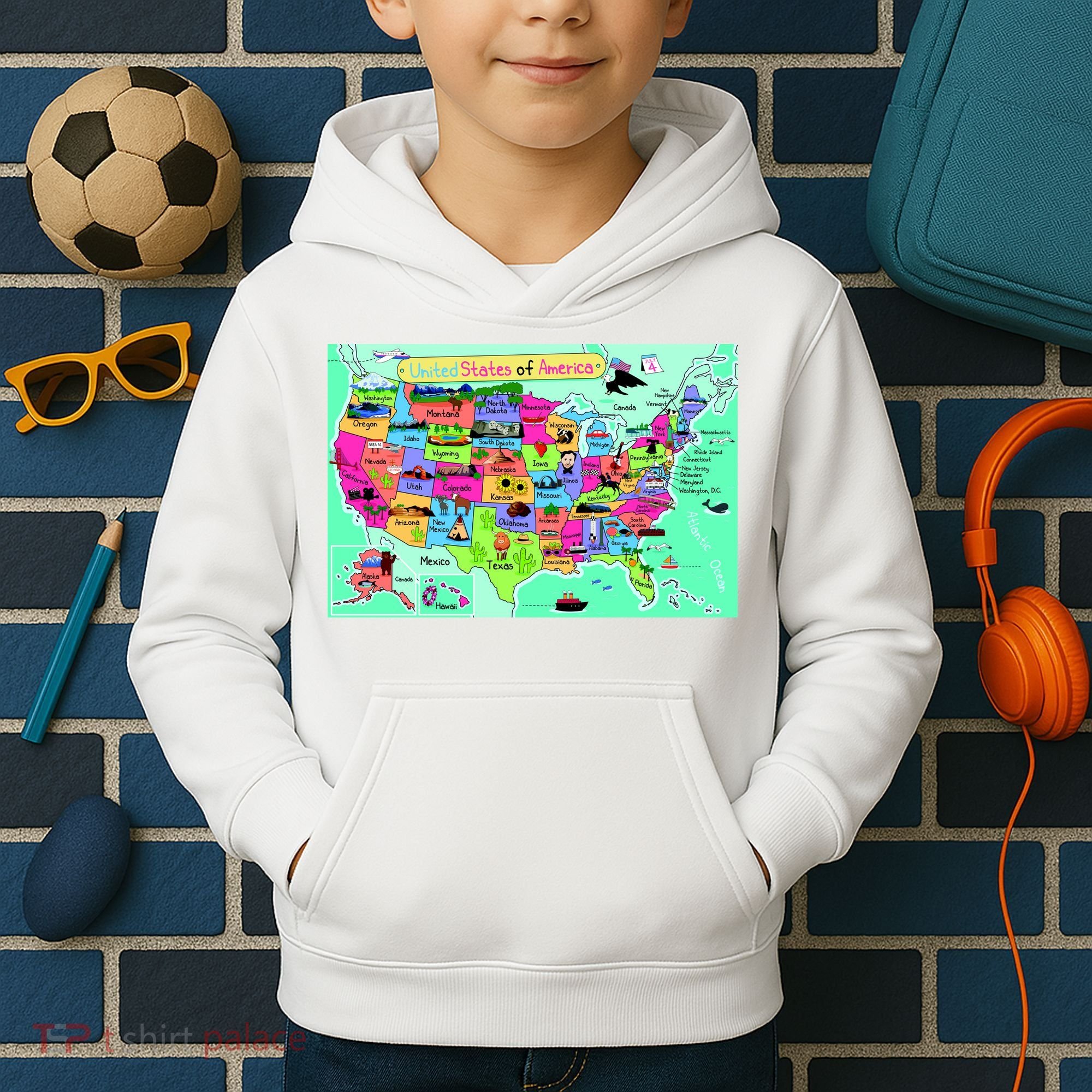United States Cartoon Drawing Kids Hoodie