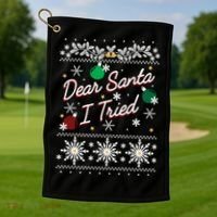 Ugly Sweater Dear Santa I Tried Ornats Graphic Gift Golf Towel thumb 1