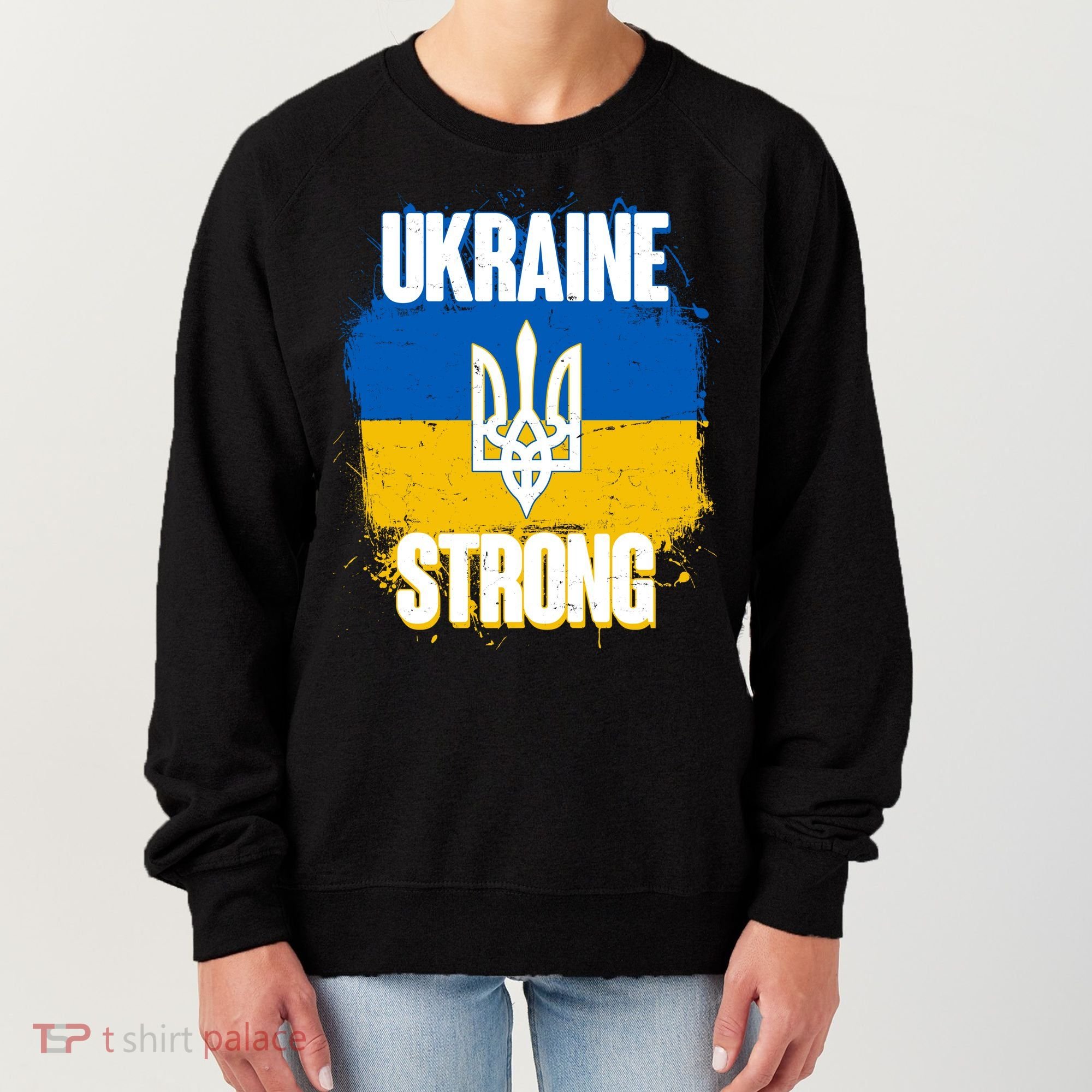 Ukraine Strong Distressed Painted Flag I Stand With Ukraine Women's Sweatshirt