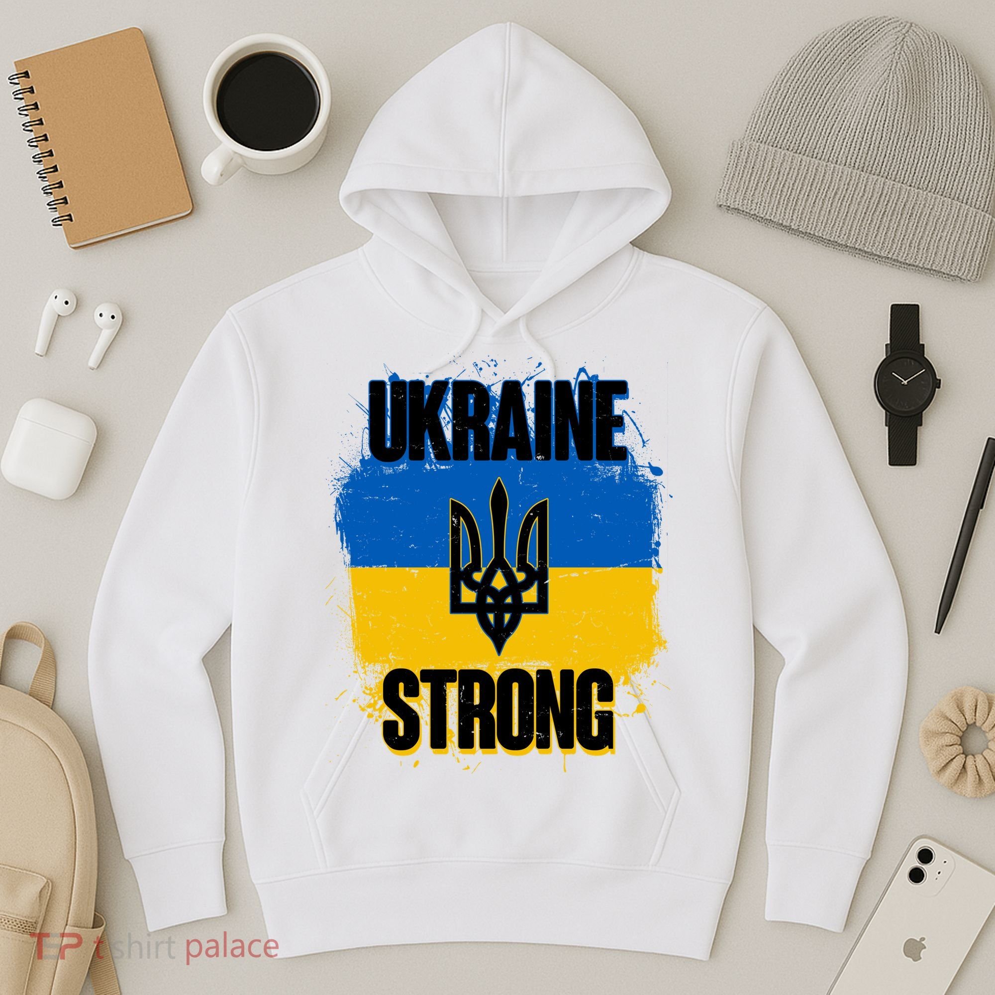 Ukraine Strong Distressed Painted Flag I Stand With Ukraine Hoodie