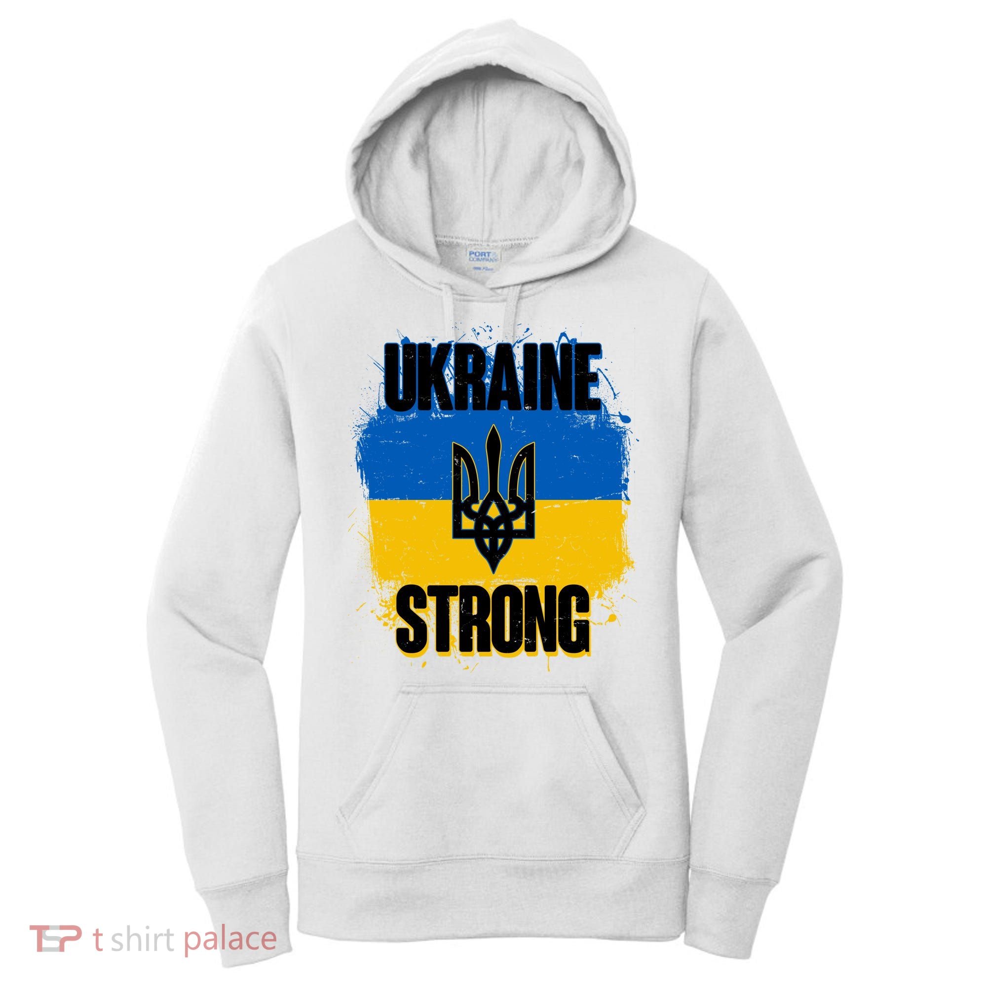 Ukraine Strong Distressed Painted Flag I Stand With Ukraine Women's Hoodie