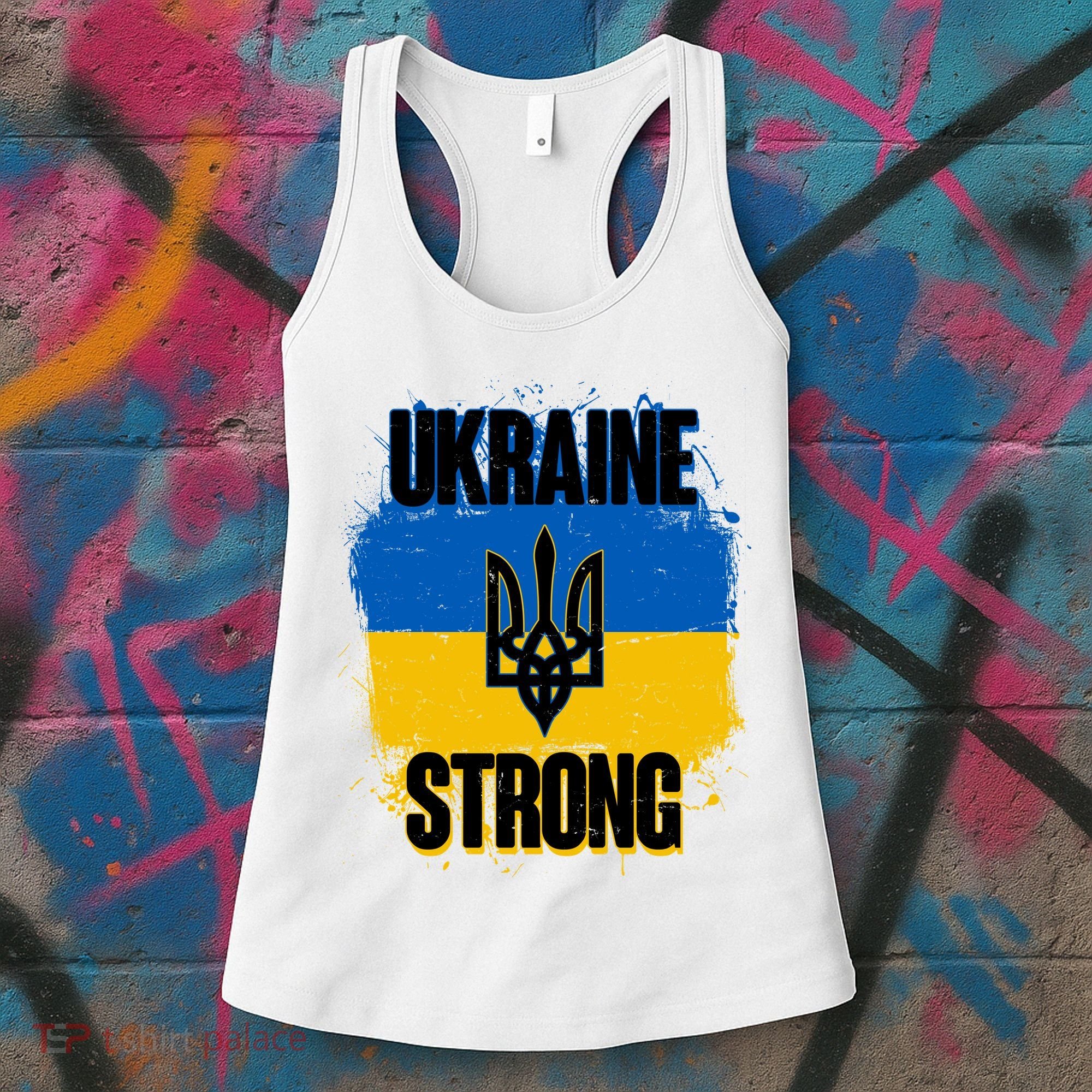 Ukraine Strong Distressed Painted Flag I Stand With Ukraine Women's Tank Top