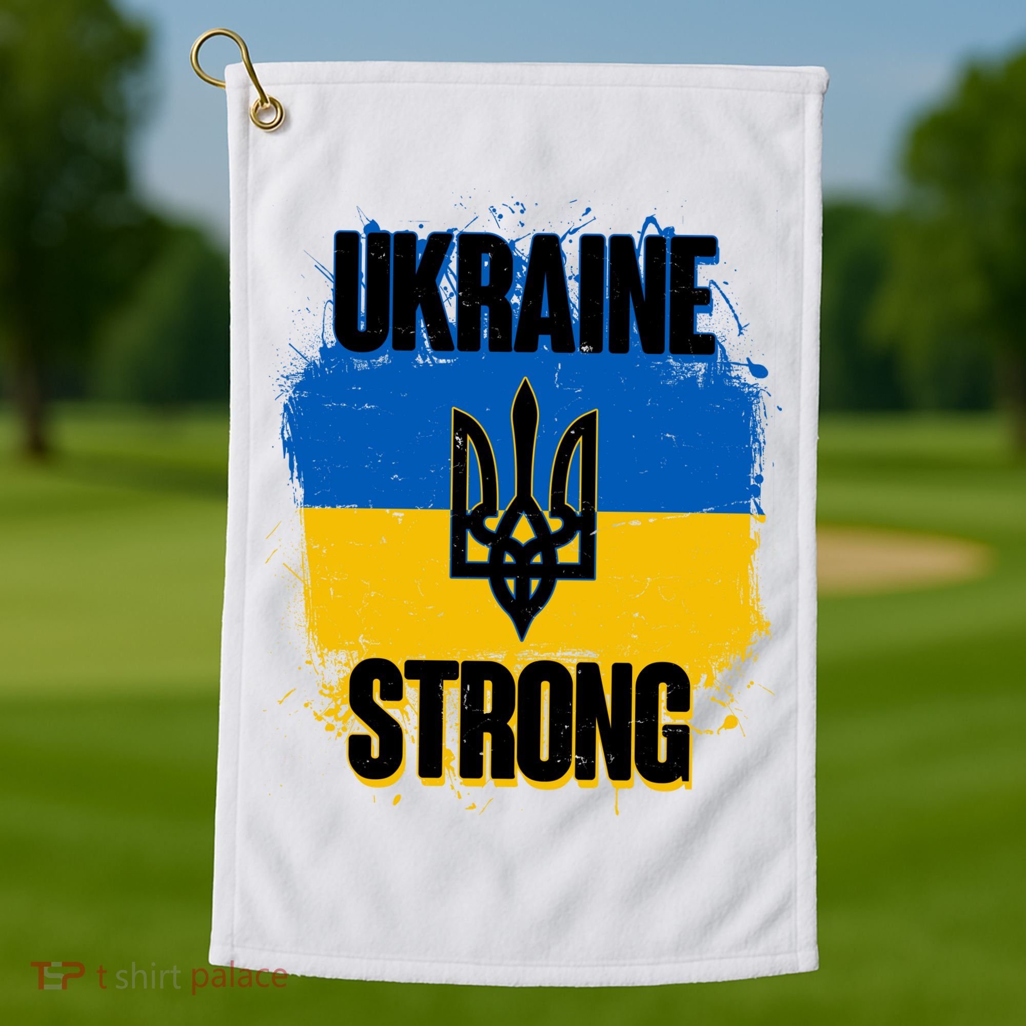 Ukraine Strong Distressed Painted Flag I Stand With Ukraine Golf Towel