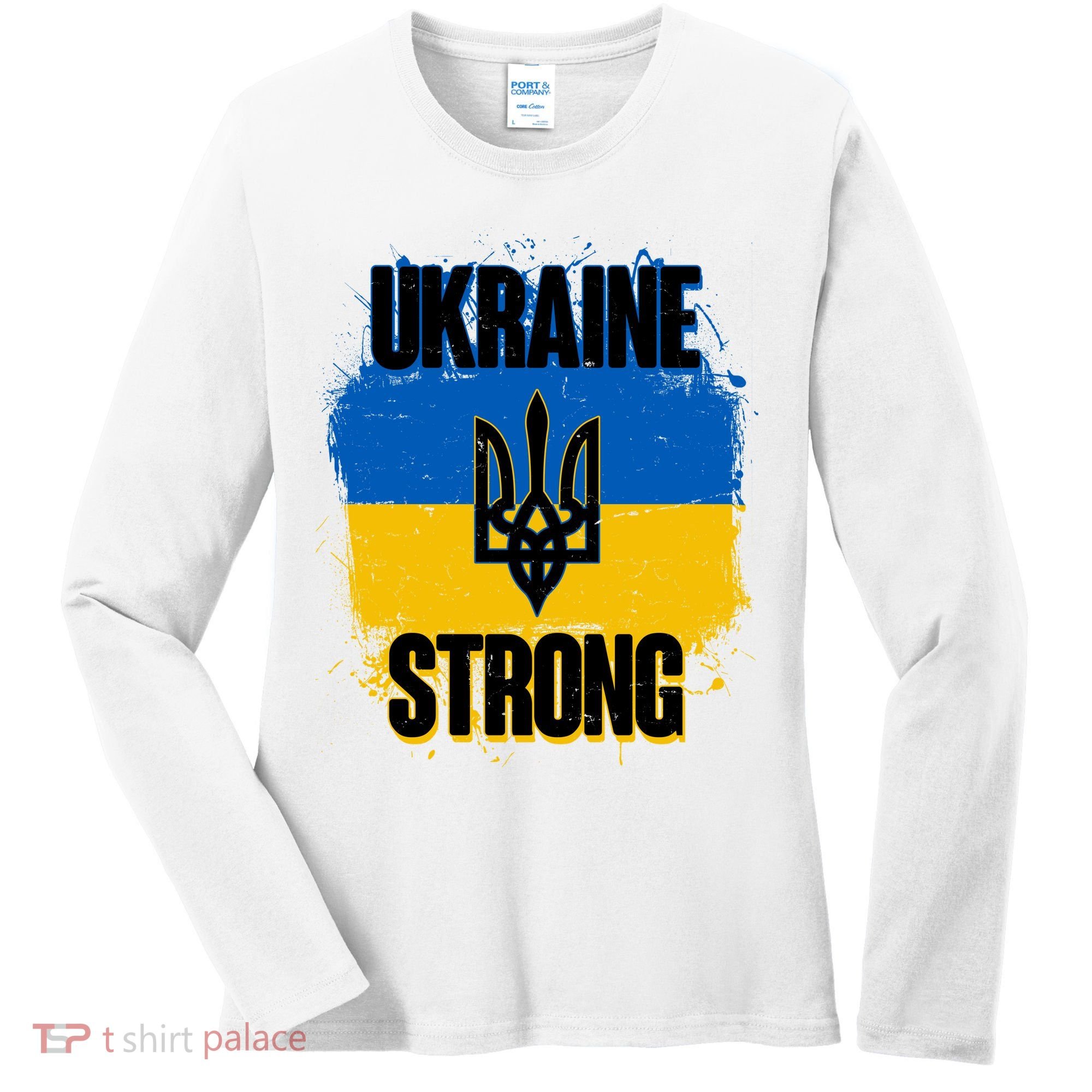Ukraine Strong Distressed Painted Flag I Stand With Ukraine Women's Long Sleeve Shirt