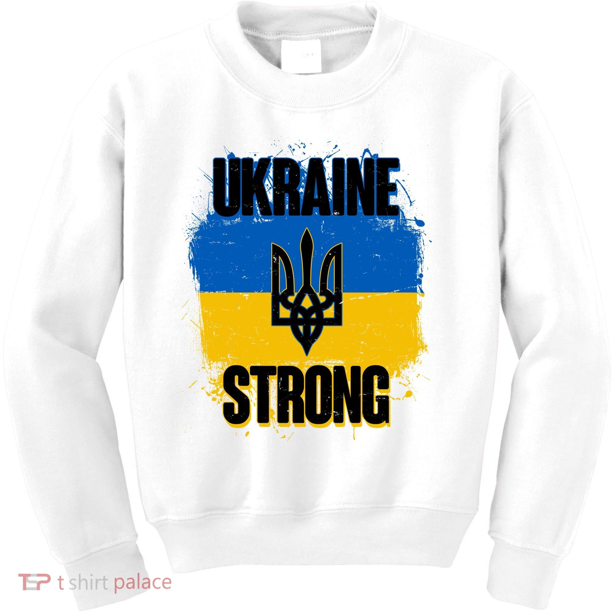 Ukraine Strong Distressed Painted Flag I Stand With Ukraine Kids Sweatshirt