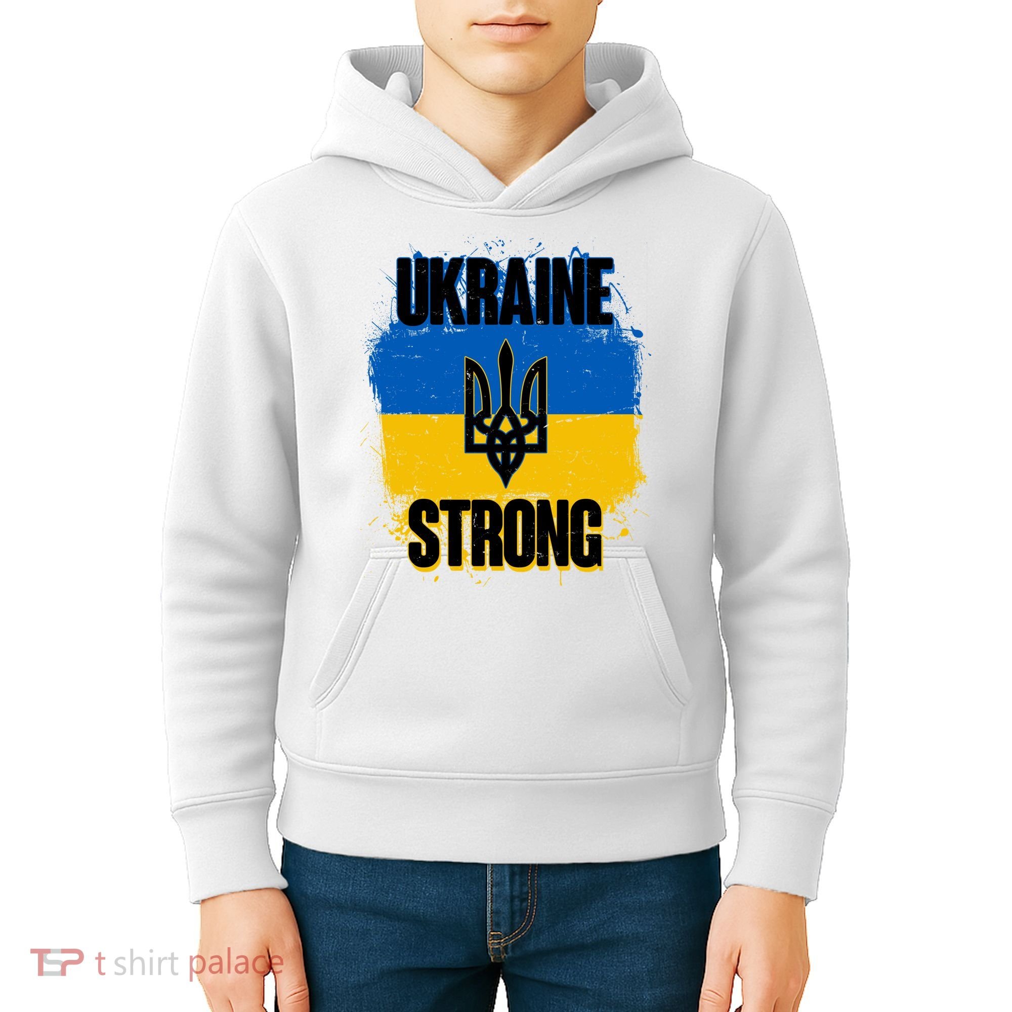 Ukraine Strong Distressed Painted Flag I Stand With Ukraine Kids Hoodie