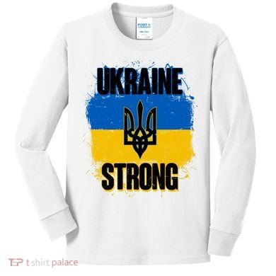 Ukraine Strong Distressed Painted Flag I Stand With Ukraine Kids Long Sleeve Shirt