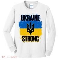 Ukraine Strong Distressed Painted Flag I Stand With Ukraine Kids Long Sleeve Shirt thumb 0