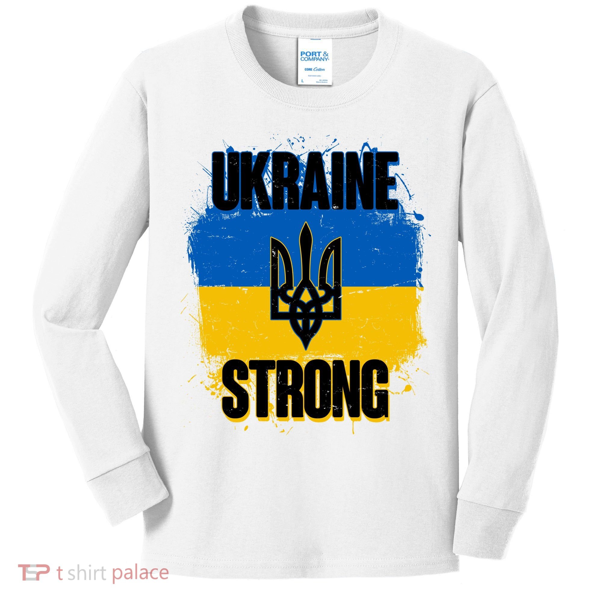 Ukraine Strong Distressed Painted Flag I Stand With Ukraine Kids Long Sleeve Shirt