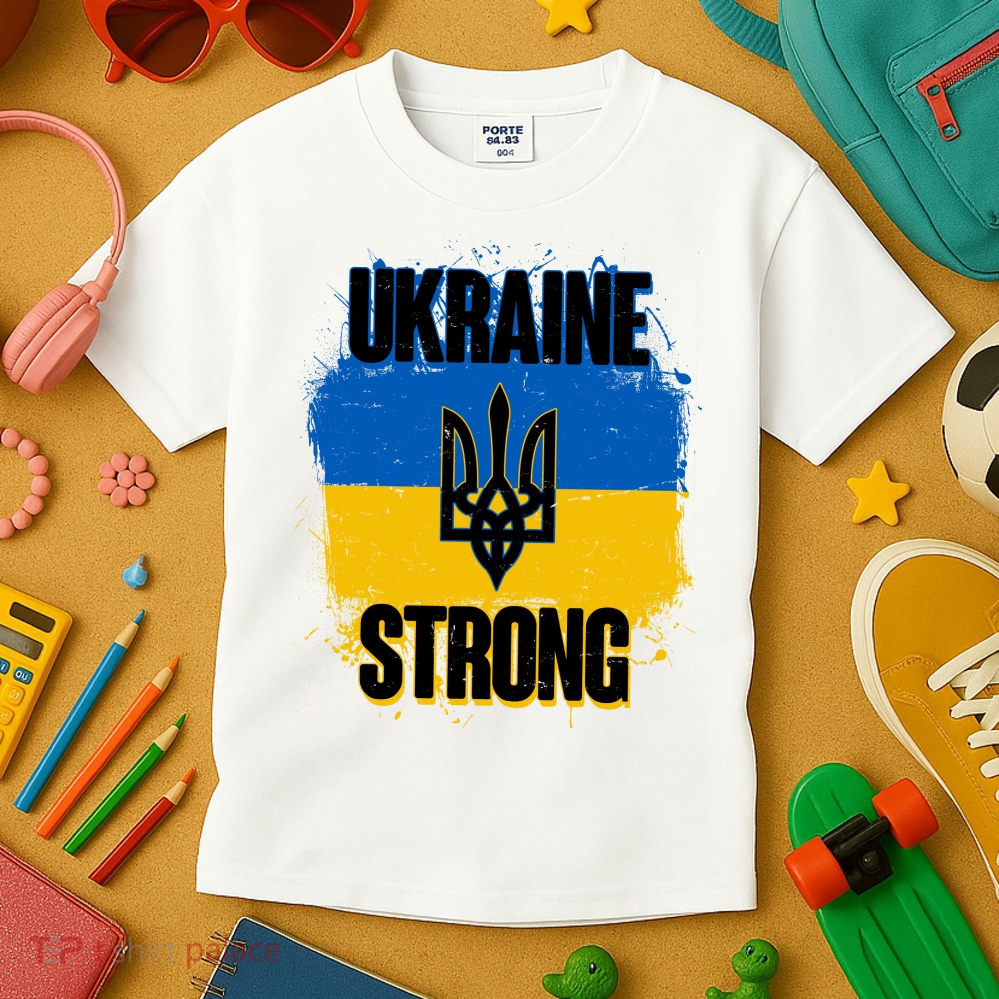 Ukraine Strong Distressed Painted Flag I Stand With Ukraine Kids T-Shirt