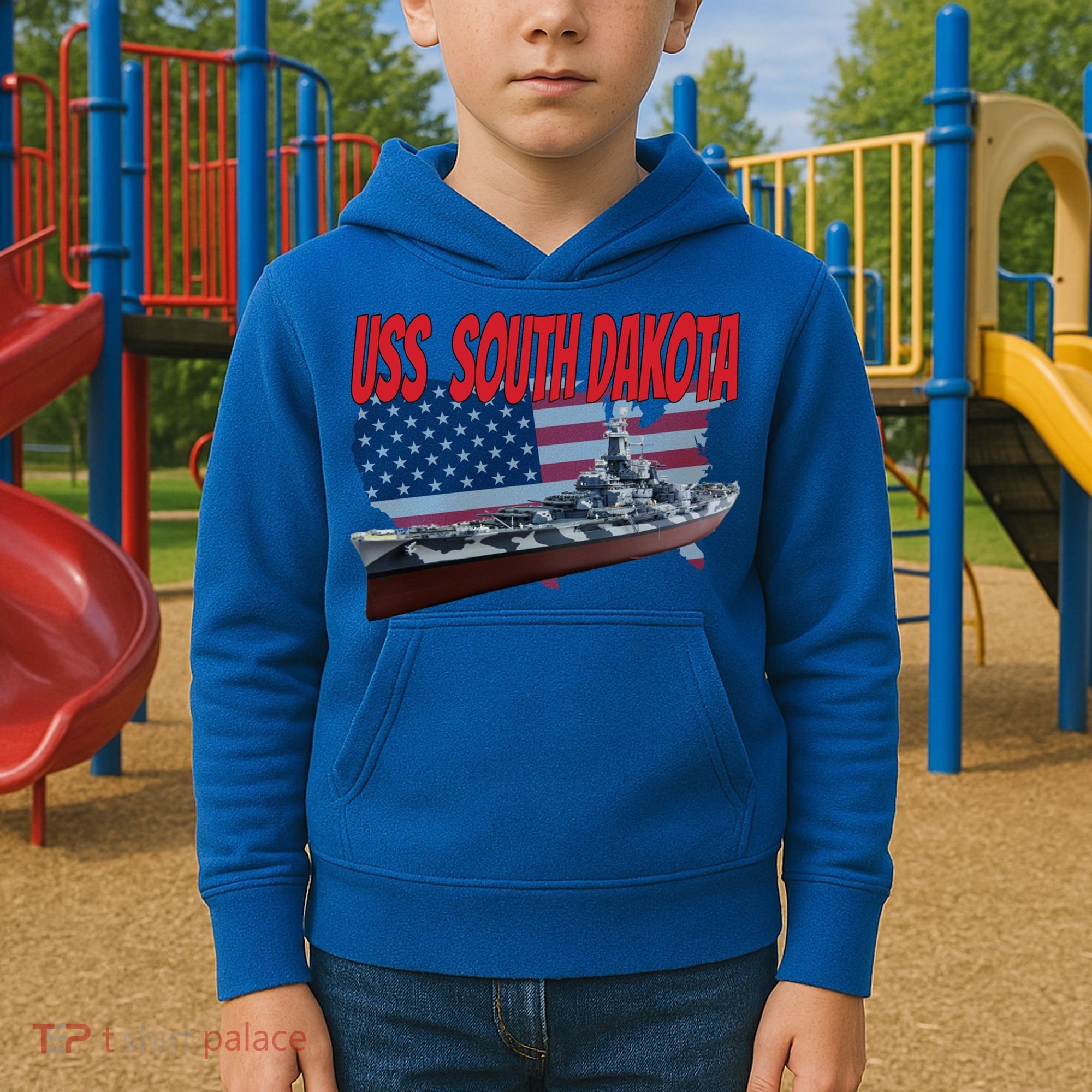 Uss South Dakota Bbgift57 Ww2 War Veteran Battleship Dad Boy Gift Kids Hoodie