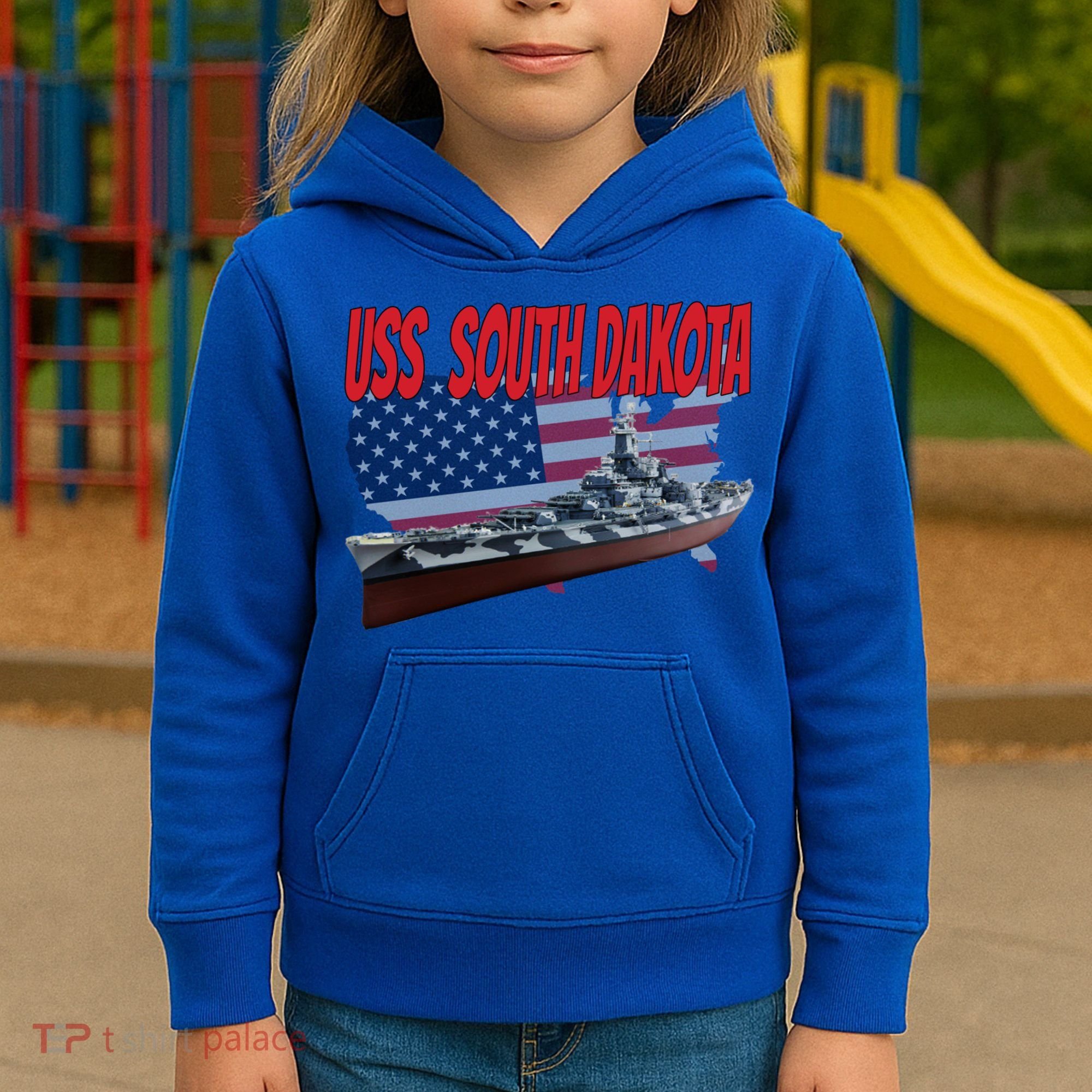 Uss South Dakota Bbgift57 Ww2 War Veteran Battleship Dad Boy Gift Kids Hoodie